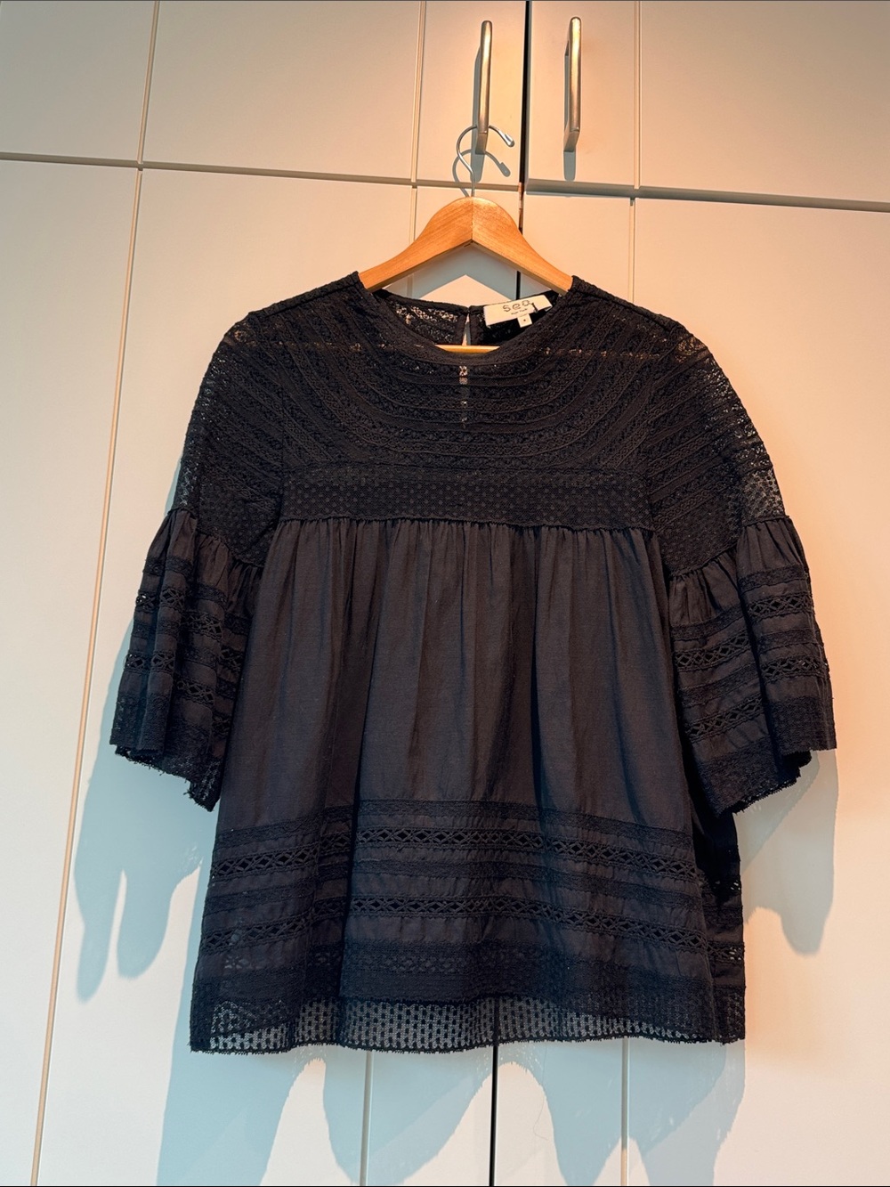 Sea New York Black Lace Yoke Peasant Tunic